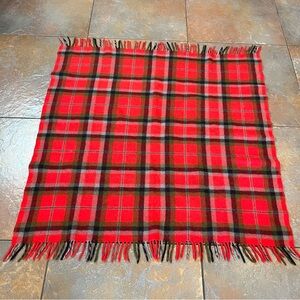 100%Wool Faribo Plaid Red Black Gray Stadium Throw Lap Picnic Blanket Made USA
